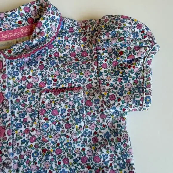 Jojo Maman Bebe Pink Summer Ditsy Floral Polo Shirt Girls Baby 12-18 Months - Picture 3 of 10